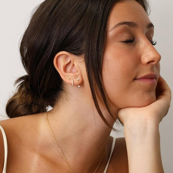 14K Gold Plated Sterling Silver Post | Dainty Earrings Set for Women: Stud - Picture 4 of 7